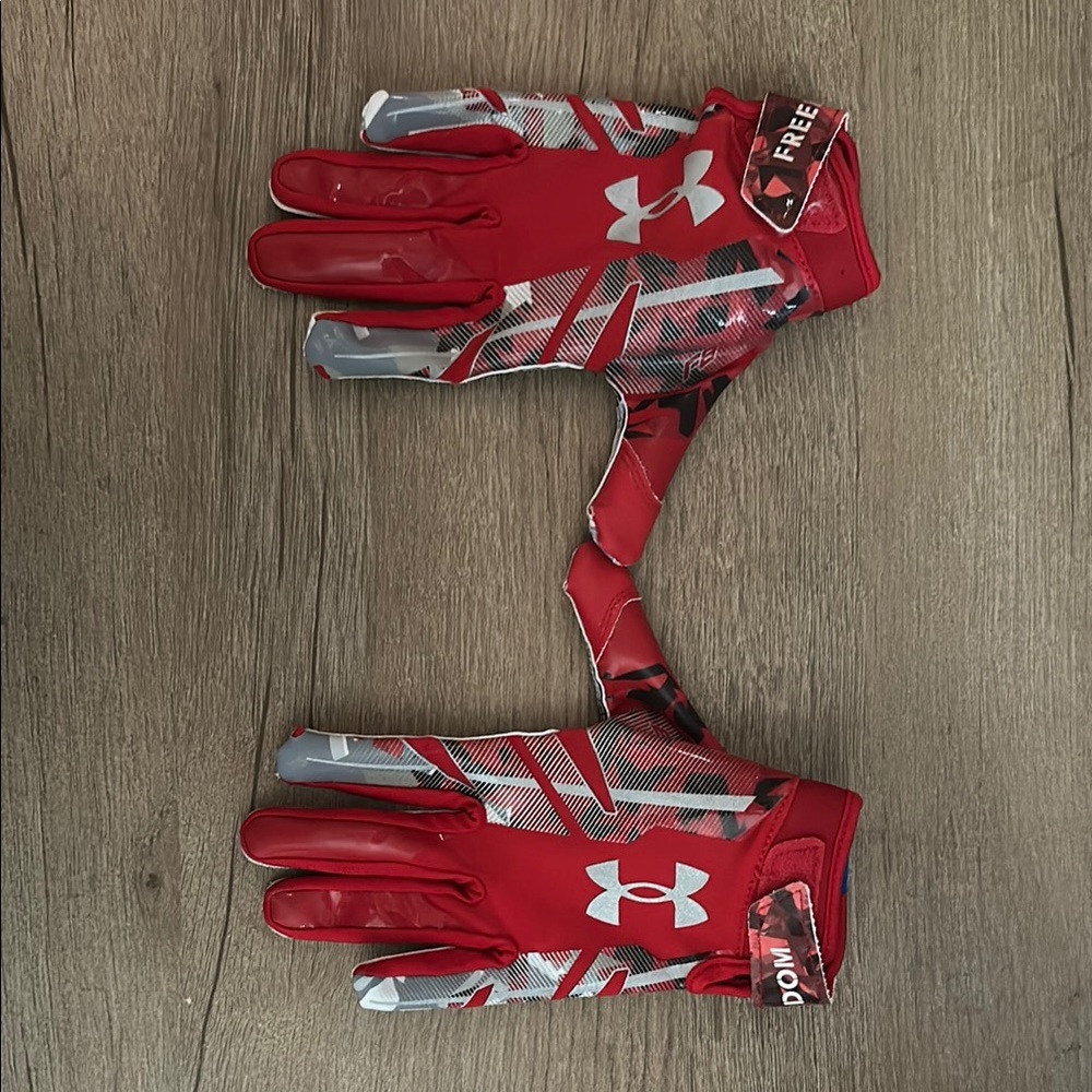 Under Armour Red and Blue Football Gloves